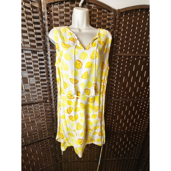 Beach Lunch Lounge Womens Yellow Summer Maxi Sleeveless Dress pullover Size L - Picture 8 of 12